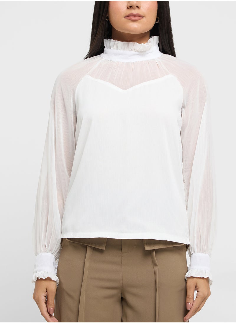 ELLA - Puff Sleeved Sheer Top - Image 1