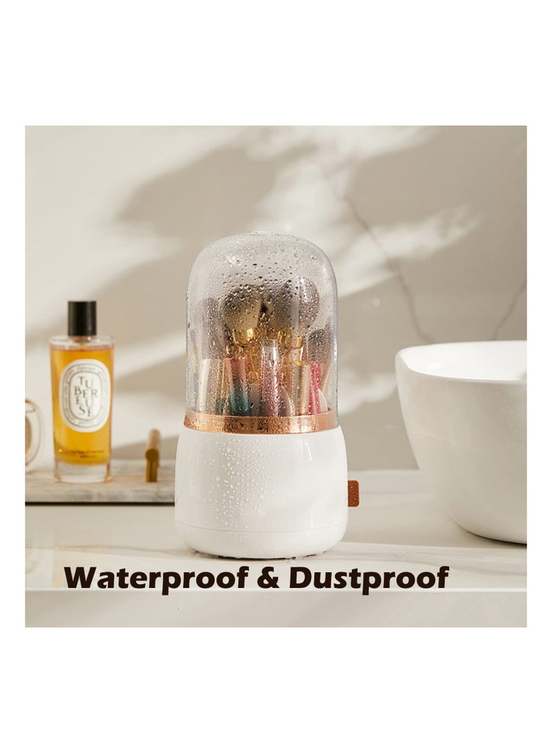 KASTWAVE Makeup Brush Holder Organizer with Lid 360 Rotating Dustproof Makeup Brushes Organizer for Vanity (Pearl White) - Image 3