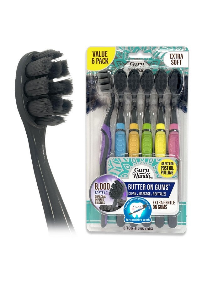 جوراناندا فرشاة أسنان جوروناندا باتر أون غومز بالفحم - أكثر من 8000 شعيرات سوفتكس™ للأسنان واللثة الحساسة، تساعد على تبييض الأسنان، فائقة النعومة (6 قطع) - Image 1