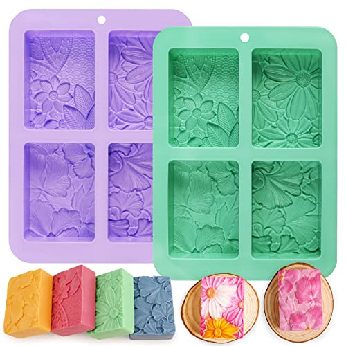 Moukiween Soap Molds Silicone, 3D Rectangular Flower Pattern Silicone Molds for Handmade Craft Soap, Bath Bombs, Chocolate Bars, DIY Candle, Polymer Clay Design - Image 1