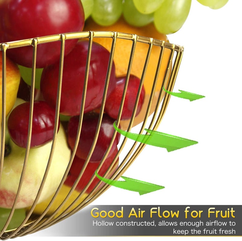 DMAR Wire Fruit Basket Gold Fruit Bowl for Kitchen Counter Wave Fruit Basket Serving Bowl Wire Fruit Dish for Fruits and Veggies - Image 4