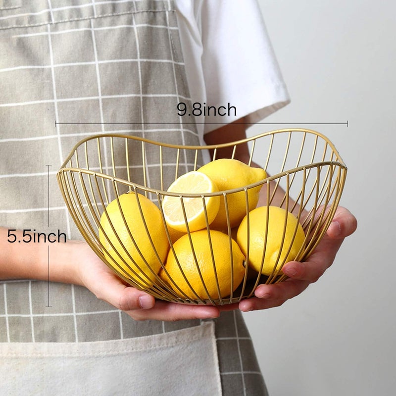 DMAR Wire Fruit Basket Gold Fruit Bowl for Kitchen Counter Wave Fruit Basket Serving Bowl Wire Fruit Dish for Fruits and Veggies - Image 2