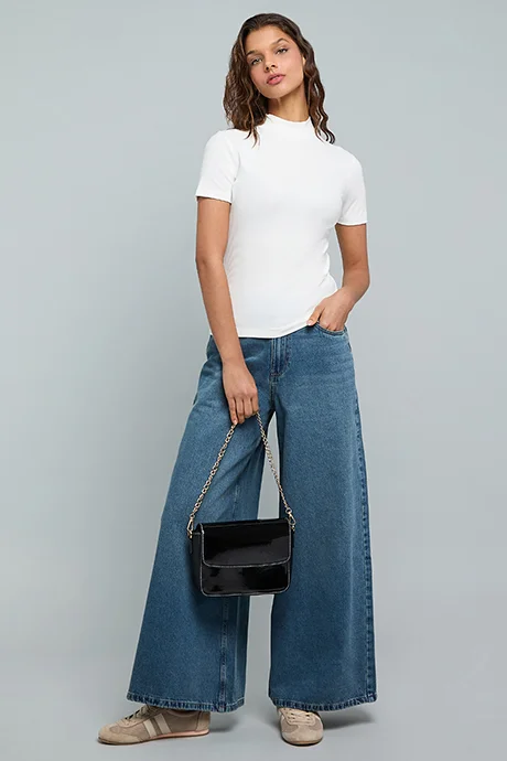 R&B Ribbed Top With High Neck and Long Sleeves