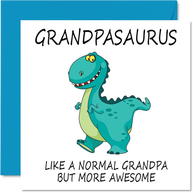 Stuff4 Birthday Cards for Grandpa - Grandpasaurus - Grandpa Fathers Day Card from Granddaughter Grandson  Happy Birthday Grandpa  Dinosaur Birthday Card  5.7 x 5.7 Inch Grandparent Funny Greeting Cards - Image 1