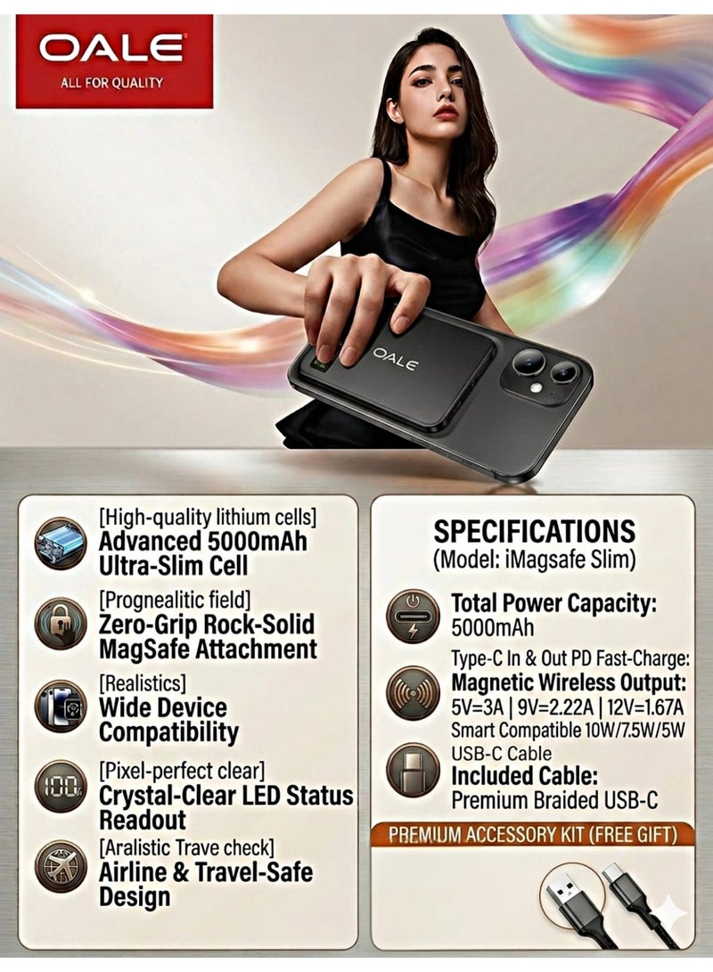 OALE iMagsafe Slim 5000mAh Magnetic Wireless Power Bank 20W PD Fast Charger for iPhone - Image 3