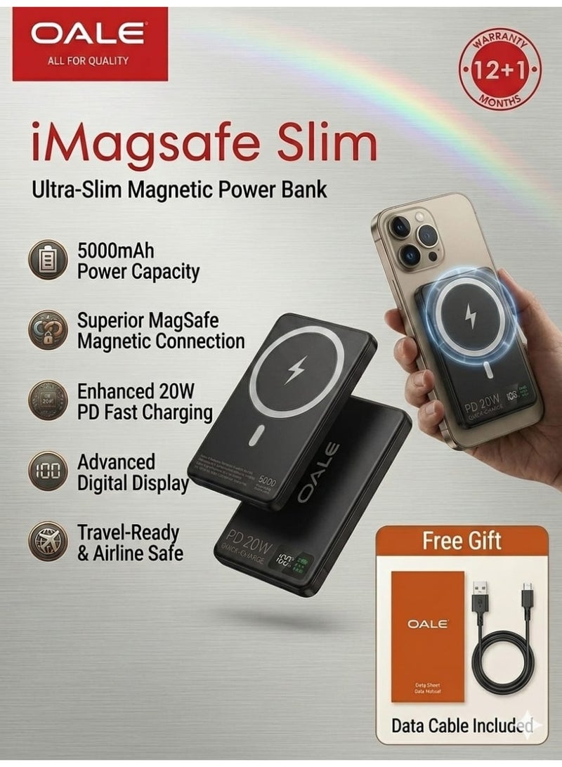 OALE iMagsafe Slim 5000mAh Magnetic Wireless Power Bank 20W PD Fast Charger for iPhone - Image 2