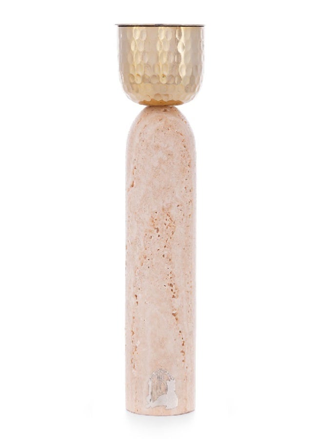 Layers Taj (Beige Travertine) Incense Burner with Gold Burner – Natural Marble - Image 1