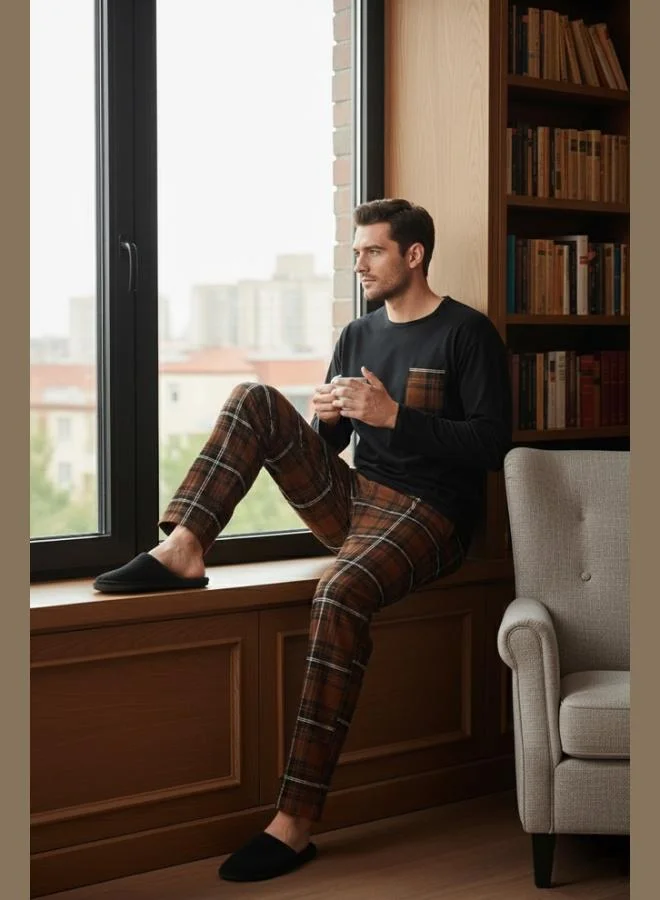 Buratti Plaid Pocket Elastic Waist 100% Cotton Regular Fit Pajama Set Men's PAJAMAS SET 6572001