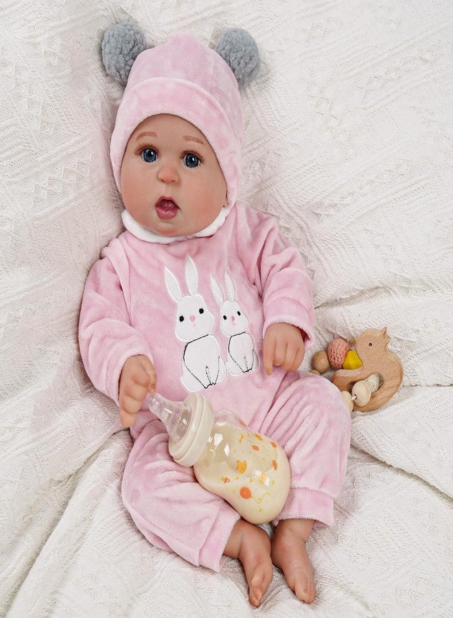 BABESIDE 2 Pcs Reborn Baby Doll Clothes with Hat for 17-22 Inch Babydolls, Cute Bunny Pattern Baby Dolls Outfits Accessories fit Newborn Babydoll Girls, Pink - Image 2