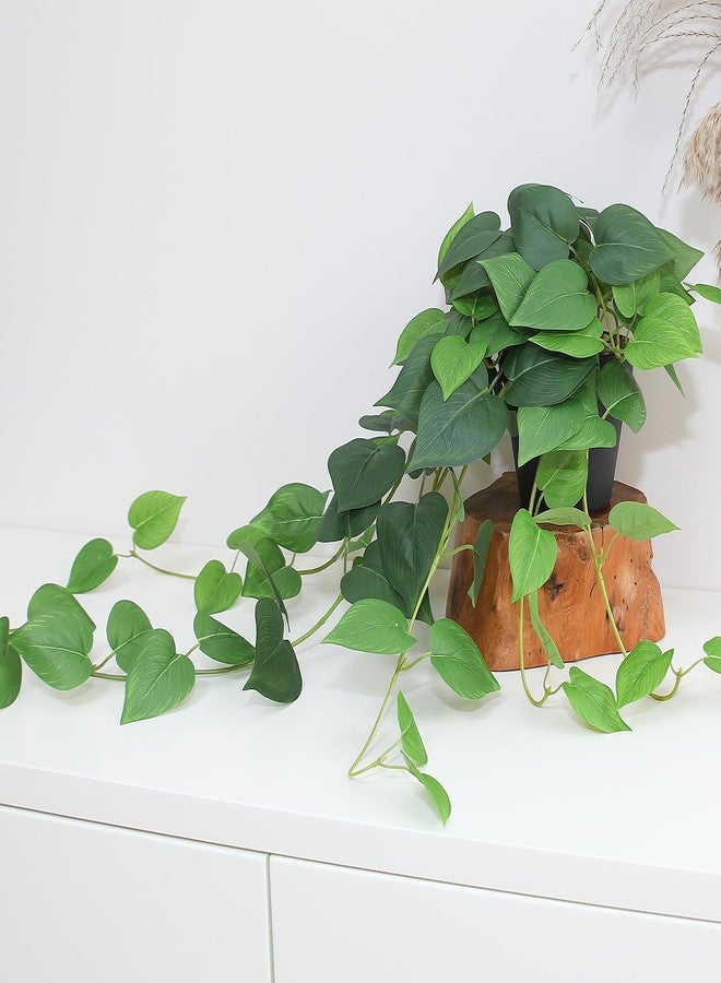 alyptus Fake Hanging Plants Artificial Decor Set of 2 Indoor Outdoor Realistic Silk Devil's Ivy Hanging Potted Plants Faux Greenery Plant Pothos Vines with Pot for Home Shelf Decoration (Green) - Image 5
