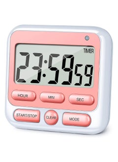 HASTHIP HASTHIP® LCD Digital Timer Magnet Alarm Clock 24hs Countdown Timer Time Reminder Baking Timer with Folding Bracket Battery Powered Timer for Kitchen, Study, Working Out, Pink 