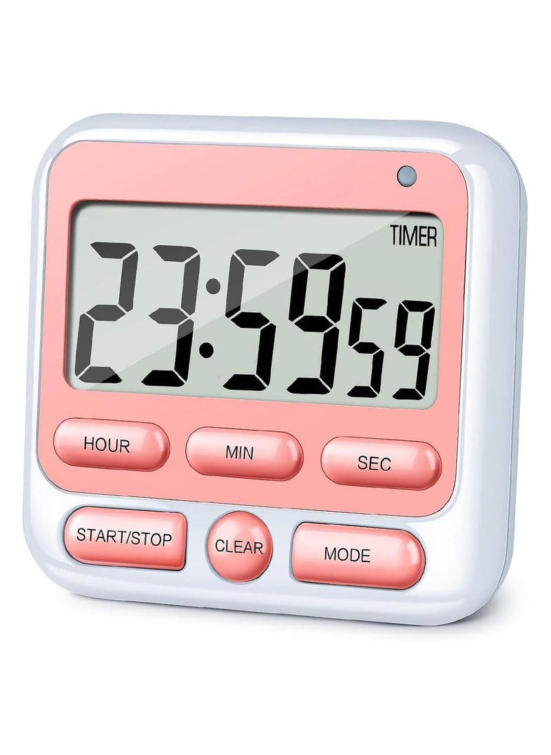 HASTHIP - HASTHIP® LCD Digital Timer Magnet Alarm Clock 24hs Countdown Timer Time Reminder Baking Timer with Folding Bracket Battery Powered Timer for Kitchen, Study, Working Out, Pink - Image 1