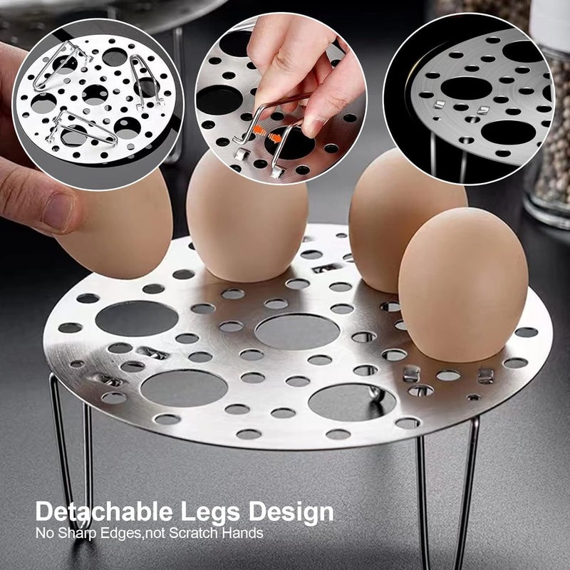 Urdhvamurti Urdhvamurti Stainless Steel Round Egg Steamer Rack Stand Foldable Design Round Tray Pressure Cooker Steam Boiling Stand for Cooking Egg Food Multi Trivet Insert for Pot 15.5cm (Silver)  - Image 2