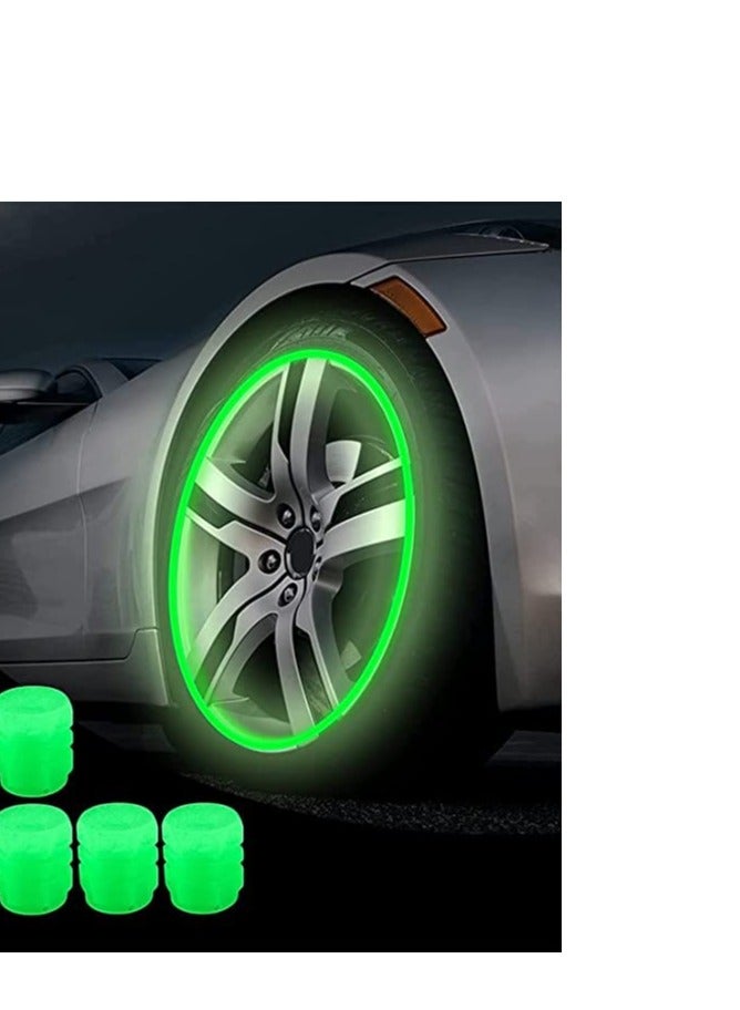 إكسيفين مجموعة أغطية صمام الإطارات البلاستيكية المضيئة في الظلام من XSEVEN، 4 قطع، أغطية جذع صمام الإطارات العالمي للسيارات والشاحنات والدراجات النارية وسيارات الدفع الرباعي والدراجات النارية باللون الأخضر - Image 1