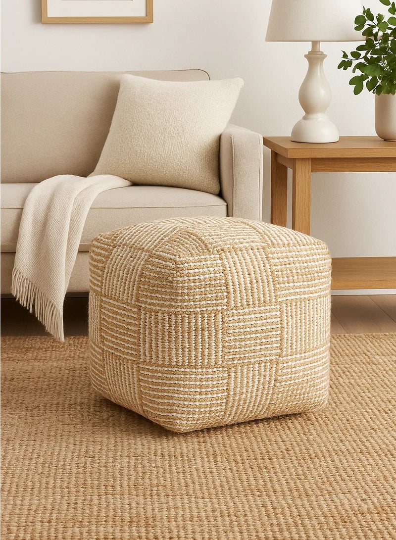 LOFT Square Jute and Cotton Floor Pouf - Soft Knitted Design - Natural Colors - 40x40x40 cm  - FREIRE - Image 1