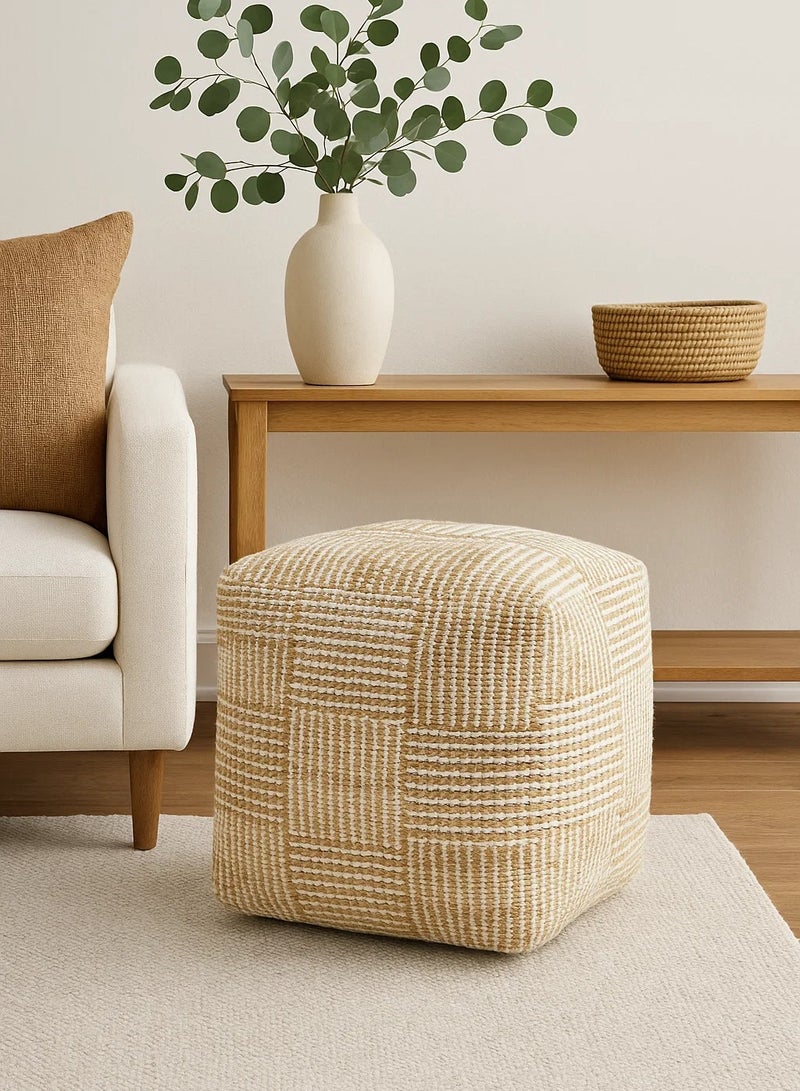 LOFT Square Jute and Cotton Floor Pouf - Soft Knitted Design - Natural Colors - 40x40x40 cm  - FREIRE - Image 2
