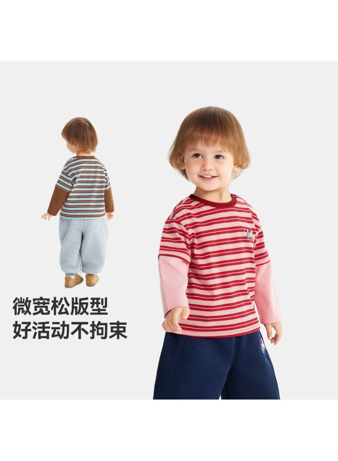 Soft And Comfortable] Baby T-shirt Long Sleeve Boys' Two-piece Look Undershirt Children's Top 25 New Year's Greetings - Image 3