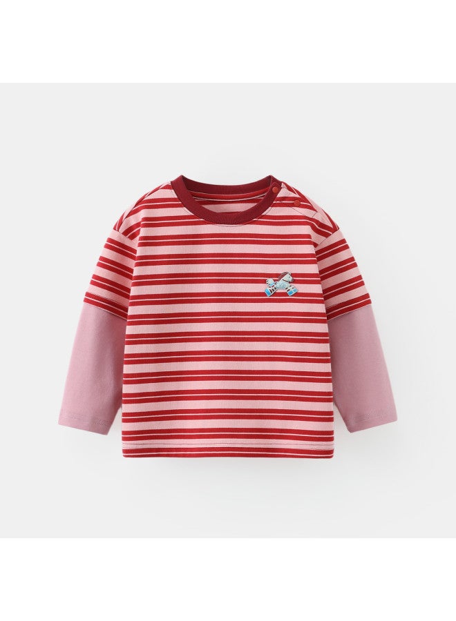 Soft And Comfortable] Baby T-shirt Long Sleeve Boys' Two-piece Look Undershirt Children's Top 25 New Year's Greetings - Image 5