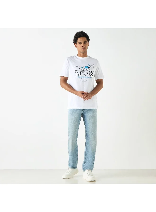 Lee Cooper Lee Cooper Printed Crew Neck T-shirt with Short Sleeves