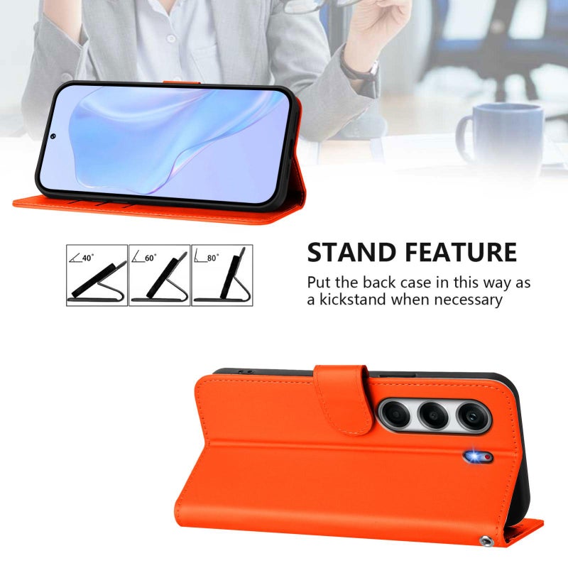 إيروريكس جراب هاتف جلدي بلون سادة مع حبل لهاتف Tecno Camon 40 Pro 5G (برتقالي) - Image 3