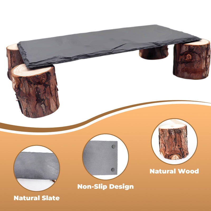 MHLLGN Bearded Dragon Basking Platform, Slate Rocks for Reptiles with Wooden Pile, Leopard Gecko Hides and Caves, Reptile Tank Accessories for Bearded Dragons, Geckos, Ball Pythons, Tortoise (Black, Small) - Image 4