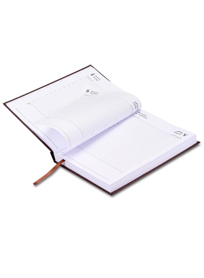 FIS مفكرة A5 2026، بحجم 148x210 مم، غلاف فينيل مبطن من جهة واحدة، تنسيق يوم في صفحة، ورق أبيض 60 جرام، إنجليزي/عربي، غلاف شوكولاتة - FSDI18AE26CH - Image 4