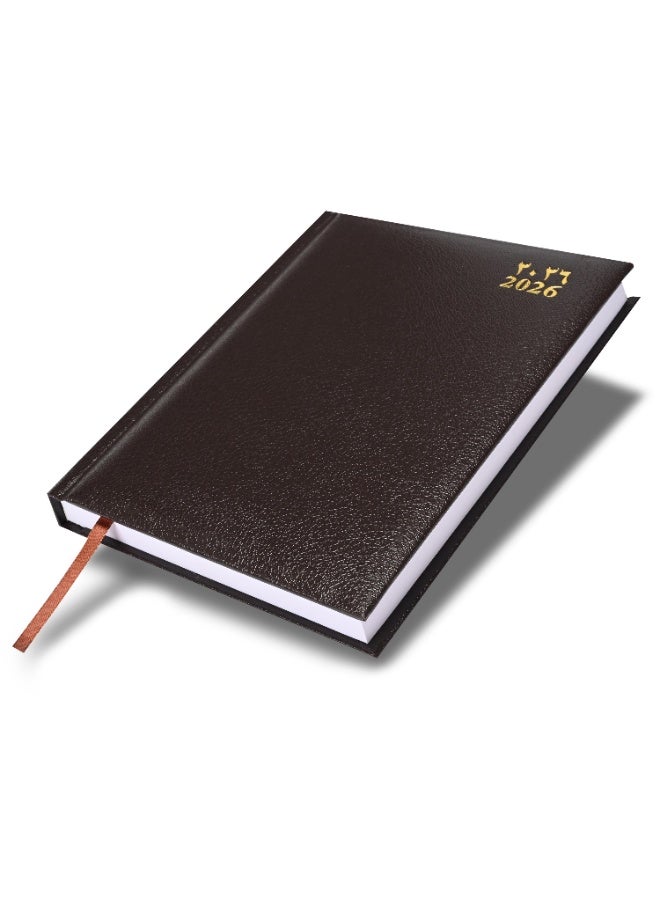 FIS مفكرة A5 2026، بحجم 148x210 مم، غلاف فينيل مبطن من جهة واحدة، تنسيق يوم في صفحة، ورق أبيض 60 جرام، إنجليزي/عربي، غلاف شوكولاتة - FSDI18AE26CH - Image 1