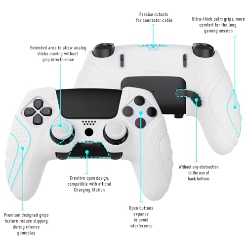 playvital غطاء سيليكون مضاد للانزلاق بتصميم إيرغونومي من بلاي فيتال - إصدار الحارس لجهاز التحكم ps5 Edge، واقي مطاطي ناعم لجهاز التحكم اللاسلكي ps5 Edge مع أغطية قبضة الإبهام - أبيض - Image 3