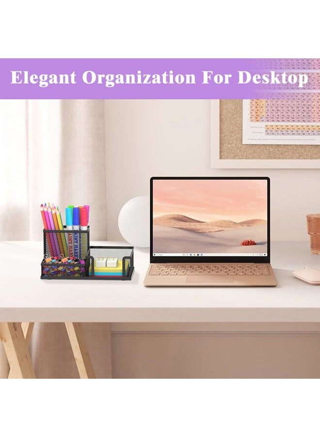 SUPEASY Desk Organizer Mesh Pencil Holder, 3 Compartments Pen Holder Office Supplies, Caddy Storage Stationary Organizer, Office Desk Accessories School, Black - Image 5
