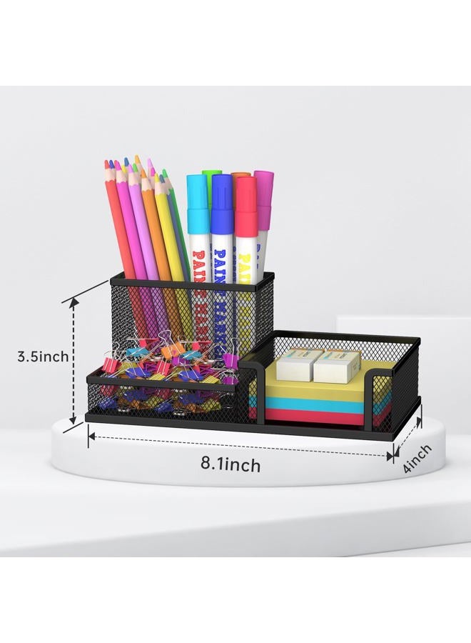 SUPEASY Desk Organizer Mesh Pencil Holder, 3 Compartments Pen Holder Office Supplies, Caddy Storage Stationary Organizer, Office Desk Accessories School, Black - Image 3