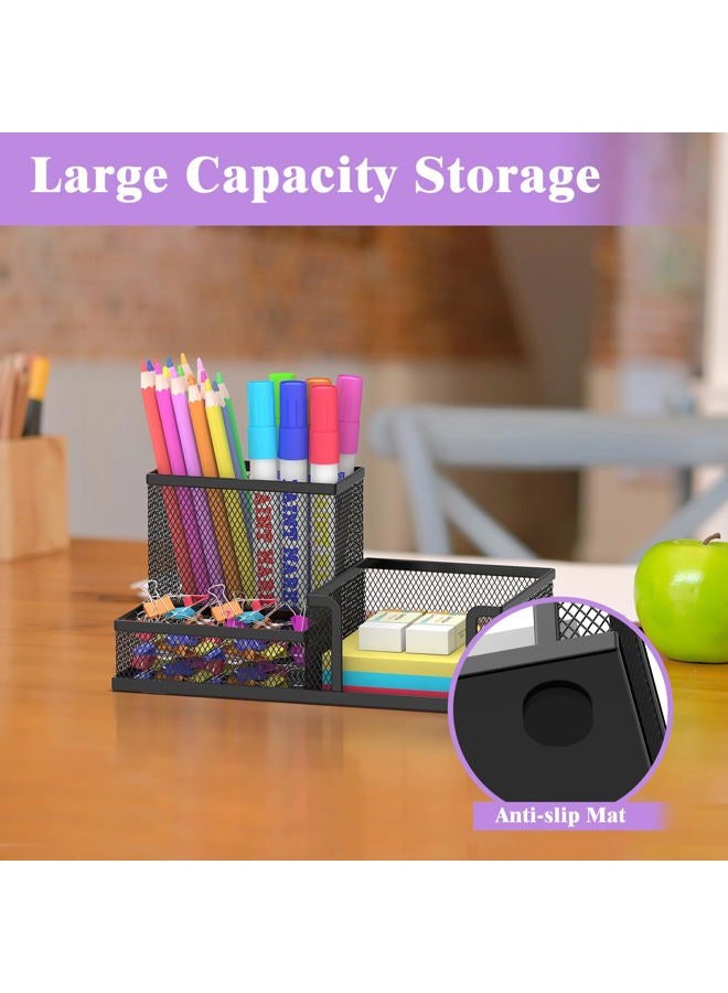 SUPEASY Desk Organizer Mesh Pencil Holder, 3 Compartments Pen Holder Office Supplies, Caddy Storage Stationary Organizer, Office Desk Accessories School, Black - Image 4