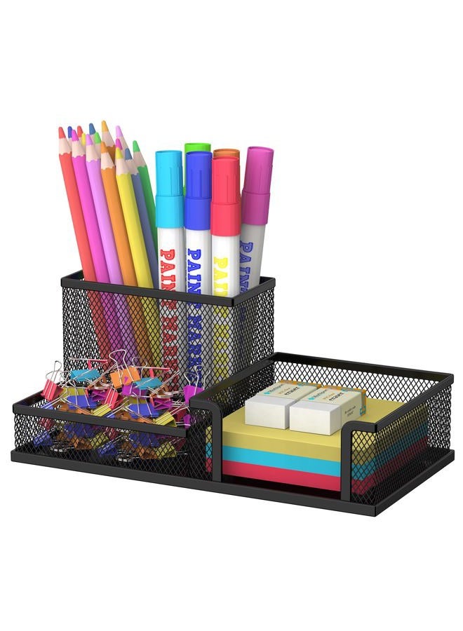 SUPEASY Desk Organizer Mesh Pencil Holder, 3 Compartments Pen Holder Office Supplies, Caddy Storage Stationary Organizer, Office Desk Accessories School, Black - Image 1