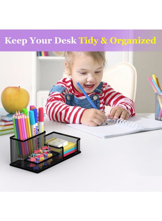 SUPEASY Desk Organizer Mesh Pencil Holder, 3 Compartments Pen Holder Office Supplies, Caddy Storage Stationary Organizer, Office Desk Accessories School, Black - Image 2