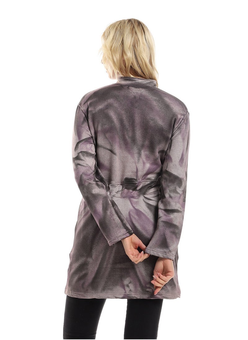 Andora - Tie Dye Long Sweatshirt With Side Pockets - Purple, Black & Grey - Image 1