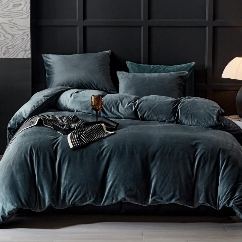 WARMDERN Dark Grey Flannel Velvet Duvet Cover King Size Duvet Cover Bedding Sets, 3pcs Ultra Soft Luxury Textured Modern Crystal Velvet Duvet Covers with Zipper Closure(Dark Grey, King) - Image 1