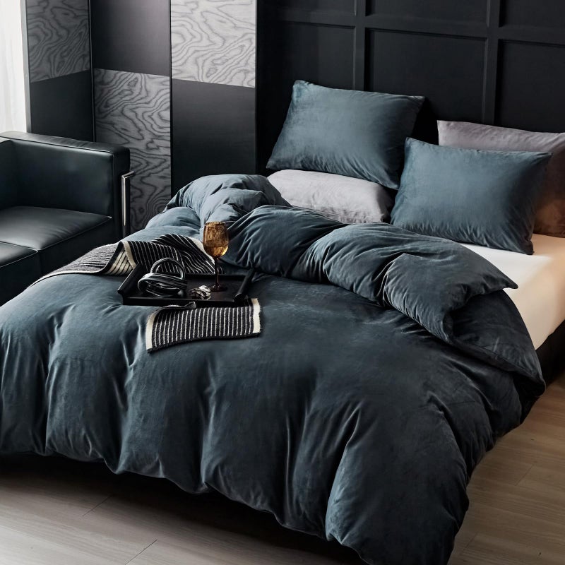 WARMDERN Dark Grey Flannel Velvet Duvet Cover King Size Duvet Cover Bedding Sets, 3pcs Ultra Soft Luxury Textured Modern Crystal Velvet Duvet Covers with Zipper Closure(Dark Grey, King) - Image 2
