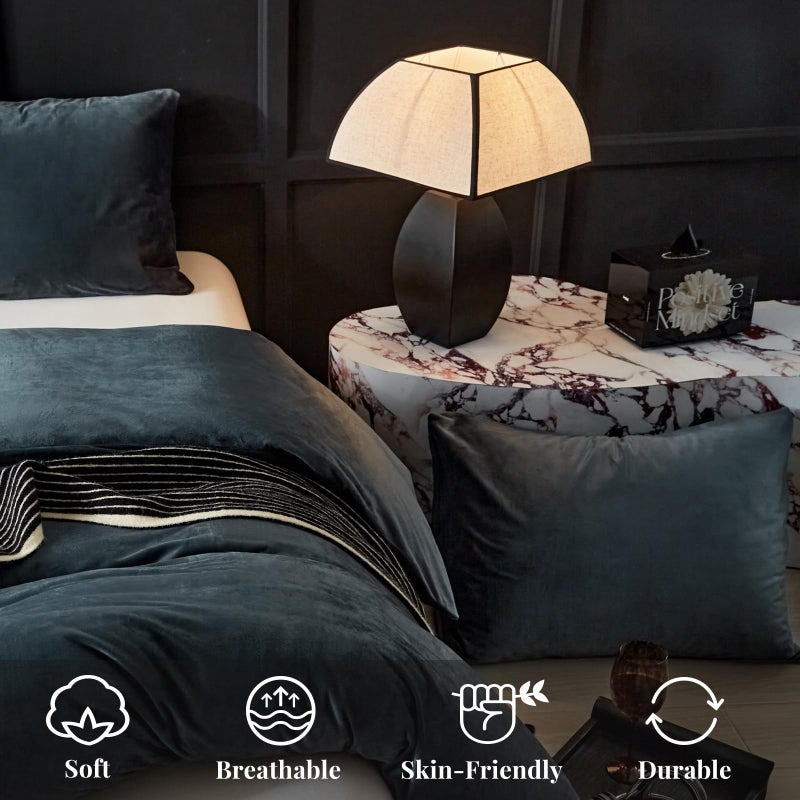 WARMDERN Dark Grey Flannel Velvet Duvet Cover King Size Duvet Cover Bedding Sets, 3pcs Ultra Soft Luxury Textured Modern Crystal Velvet Duvet Covers with Zipper Closure(Dark Grey, King) - Image 5