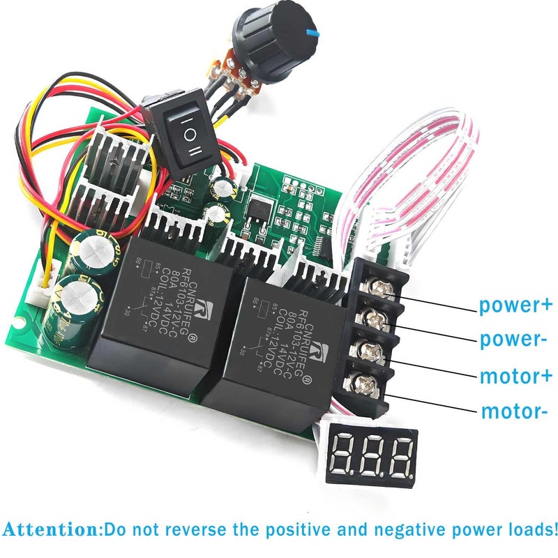 NEWNEWLIU PWM DC Motor Speed Controller,12V/24V/36V/48V/40A LED Display Stepless Speed Controller with Forward-Brake-Reverse Switch & Adjustable Potentiometer for Brushed Motors - Image 3