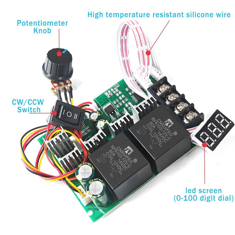 NEWNEWLIU PWM DC Motor Speed Controller,12V/24V/36V/48V/40A LED Display Stepless Speed Controller with Forward-Brake-Reverse Switch & Adjustable Potentiometer for Brushed Motors - Image 4