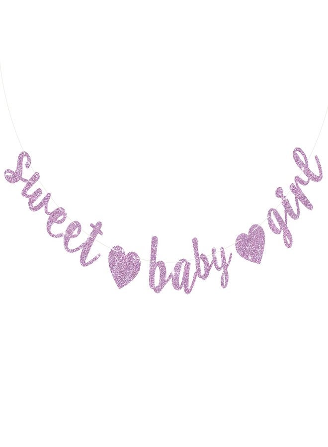 BEISHIDA Light Purple Sweet Baby Girl Glitter Banner,NO DIY, Pre-Strung Baby Shower Gender Party Banner for Girl, Girl Baby Shower Decoration,Girl Baby Shower Sign,First Birthday Party Supplies - Image 1
