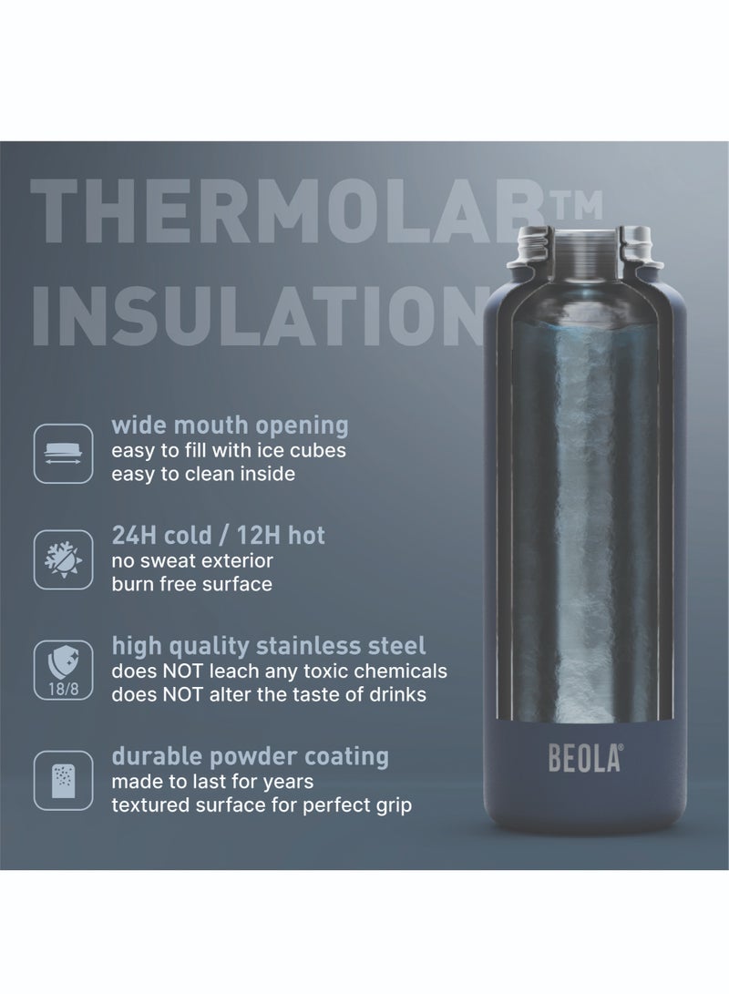 BEOLA 1200ml Vacuum Insulated Water Bottle, Double Walled Thermolab series Stainless Steel Water Drinking Flask with Straw Lid, 2 Lids included, Hot Cold Thermos, Sports Bottle 40oz (Marine Blue) - Image 4