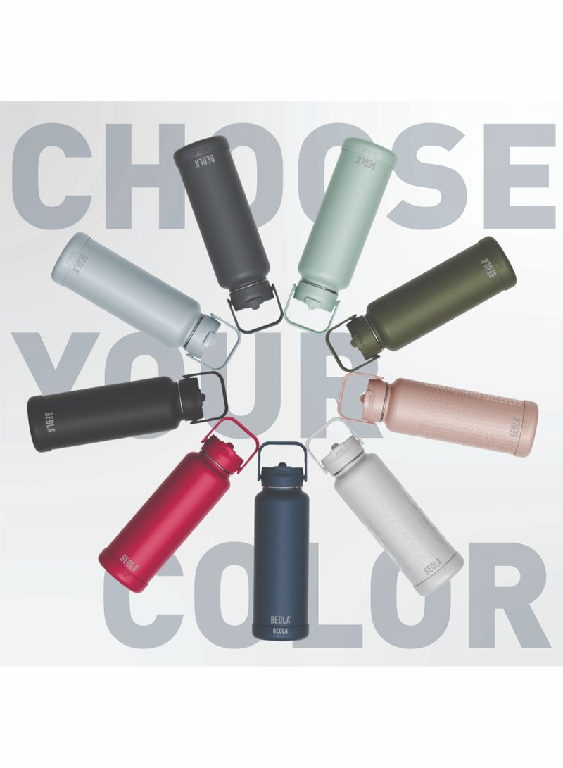 BEOLA 1200ml Vacuum Insulated Water Bottle, Double Walled Thermolab series Stainless Steel Water Drinking Flask with Straw Lid, 2 Lids included, Hot Cold Thermos, Sports Bottle 40oz (Marine Blue) - Image 5