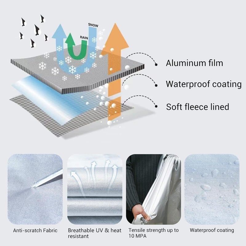 Tecoom Waterproof Car Cover for Sedan (191-200 Inch) - 3 Layers with Fleece Lining and Zipper Door Lock - Image 5