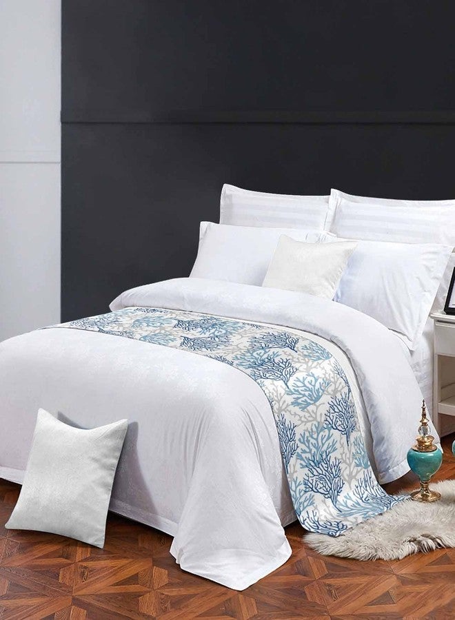 Homechoid Navy Blue Coral Coastal Bed Runner for Full/ Queen Size Bed, Bedspread Protector Slipcover Bed Scarf for Foot Bed Runners & Scarves for Bedroom Hotel Wedding Room 83x20 Summer Beach Seaside Nautical - Image 3