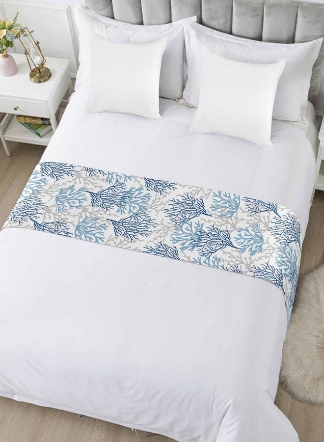 Homechoid Navy Blue Coral Coastal Bed Runner for Full/ Queen Size Bed, Bedspread Protector Slipcover Bed Scarf for Foot Bed Runners & Scarves for Bedroom Hotel Wedding Room 83x20 Summer Beach Seaside Nautical - Image 5