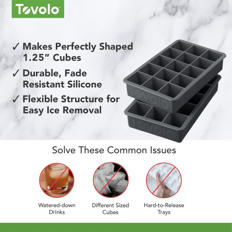 Tovolo Perfect Ice Mold Freezer Tray of 1.25-Inch Cubes for Whiskey, Bourbon, Spirits & Liquor, BPA-Free Silicone, Fade Resistant, Set of 2, Charcoal - Image 3