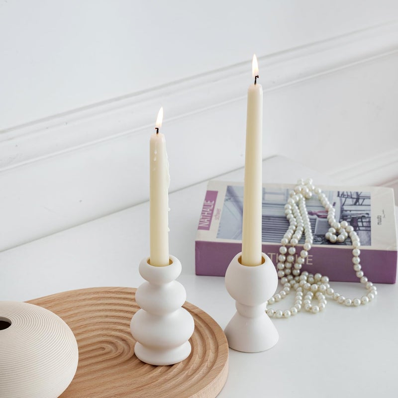Virfonor Taper Ceramic Candle Holders  Set Of 2 Matte Boho Decorative Candlestick Holders Table Decor Centerpiece For Home Decor Dinning Wedding Party Aromatherapy Votive (White  Style A) - Image 3