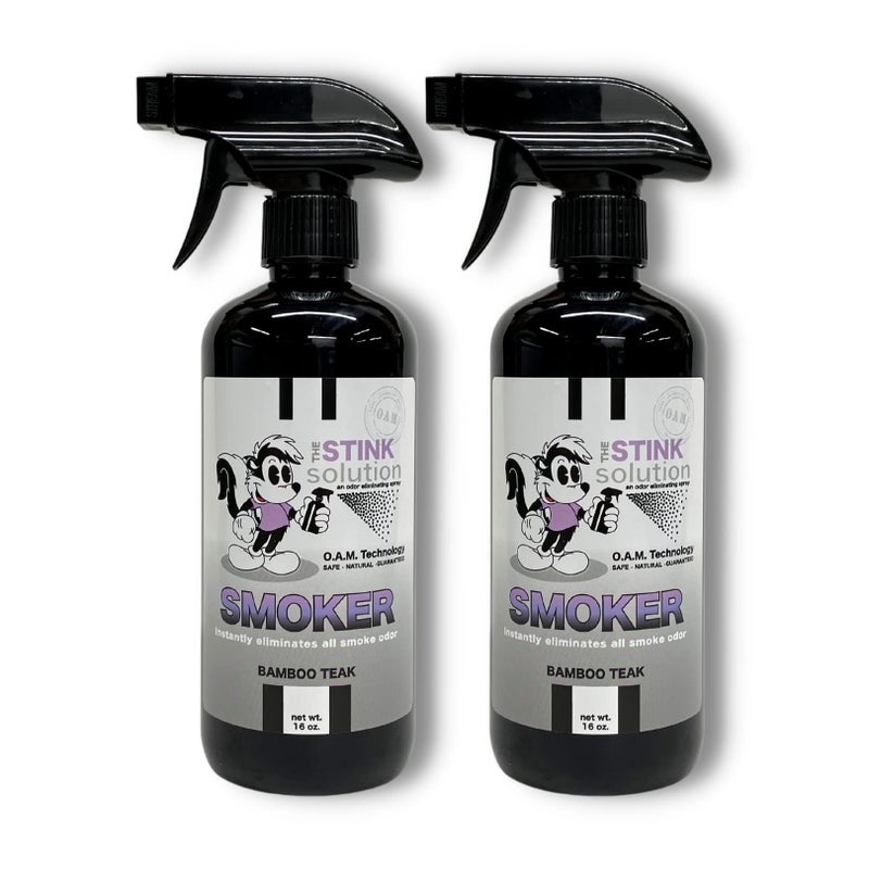 The Stink Solution Smoke Odor Eliminator Spray - Completely Remove Smoke Smell From House, Car, Clothes, Hands, Hair, & More - Best Odor Eliminator For Smoke - Bamboo Teak Fragrance - 2 16 oz Bottles - Image 1
