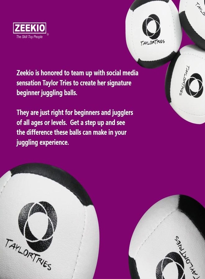 Zeekio - Taylor Tries Signature Beginner Juggling Ball Set - for Beginners, All Levels & All Ages - 6 Panel Synthetic Leather Ball Durable - 110 Grams 62mm - Set of 3 - Image 4