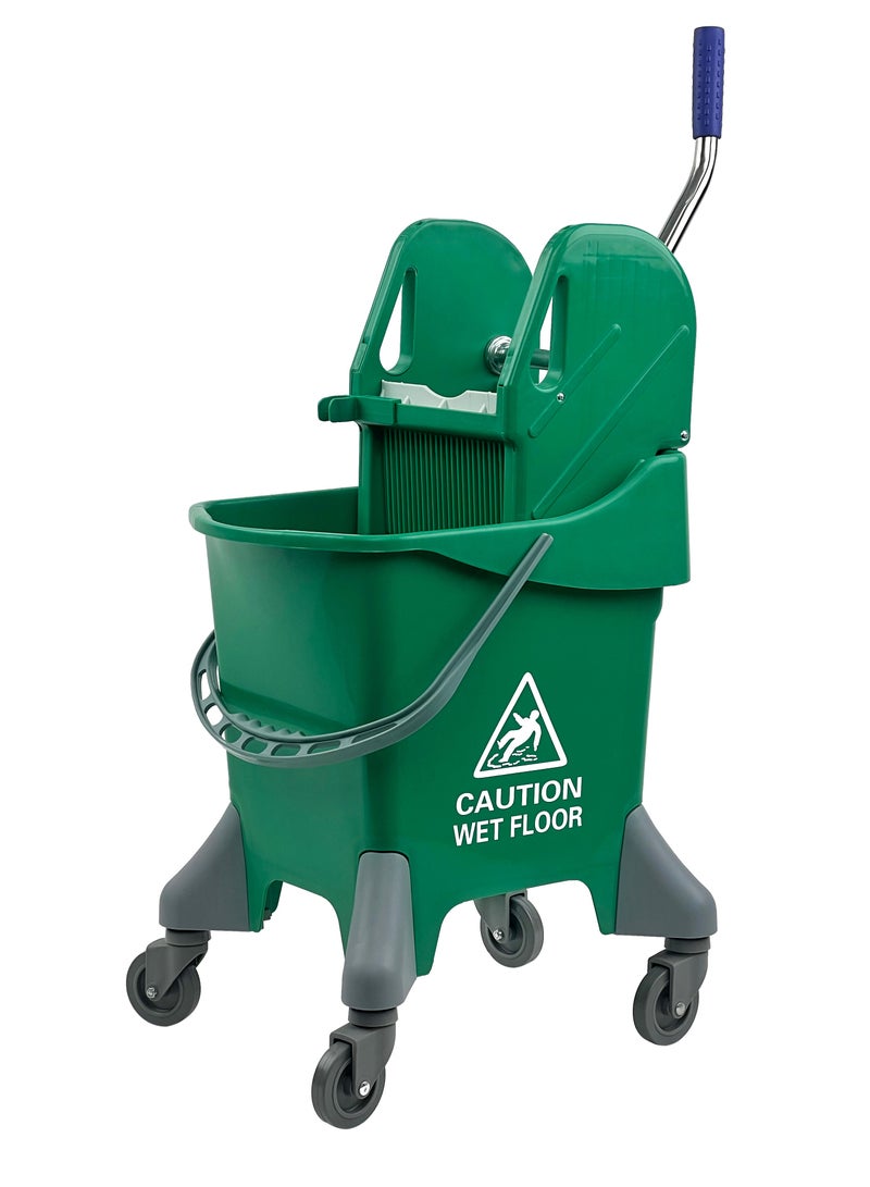 جاتور دلو ممسحة وعجانة، عجلات دوارة بزاوية 360 درجة، عجانة ديلوكس للضغط السفلي، سعة 25 لتر، باللون الأخضر. - Image 1